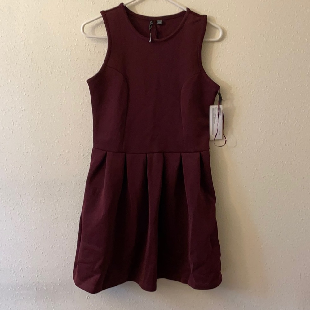 NWT RD Style Sleeveless Burgundy Pleated Dress